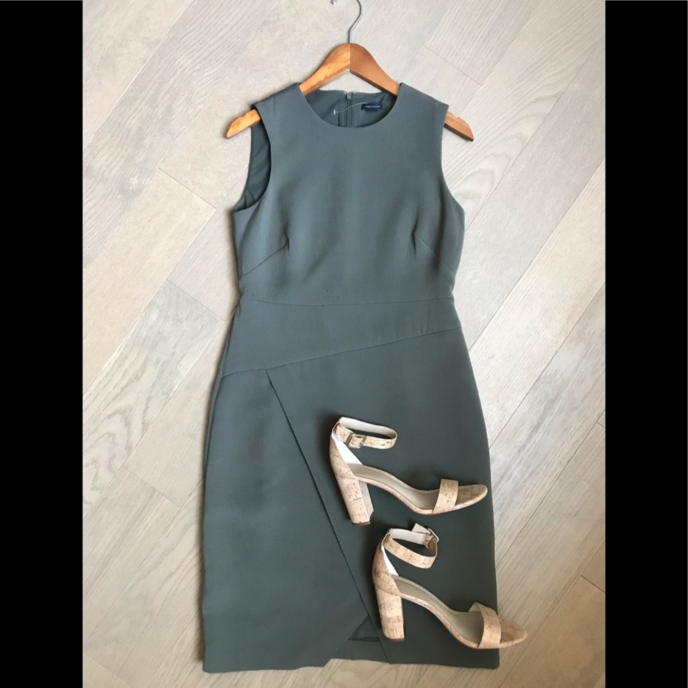 Ann Taylor Olive Green Asymmetrical Sheath Dress